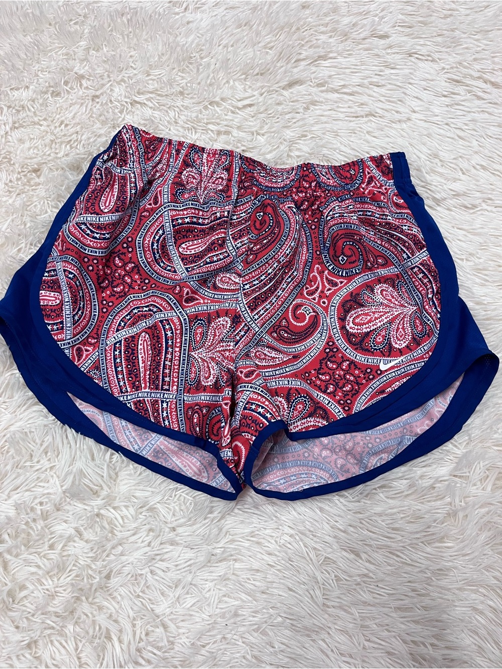 Red Nike Paisley Running Shorts with Navy Trim size medium EUC